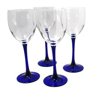 Luminarc France Cobalt Blue Stem Wine Glasses 7.25" 6OZ. Set Of 4